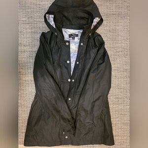 Black Hooded Rain Jacket with Snap Buttons